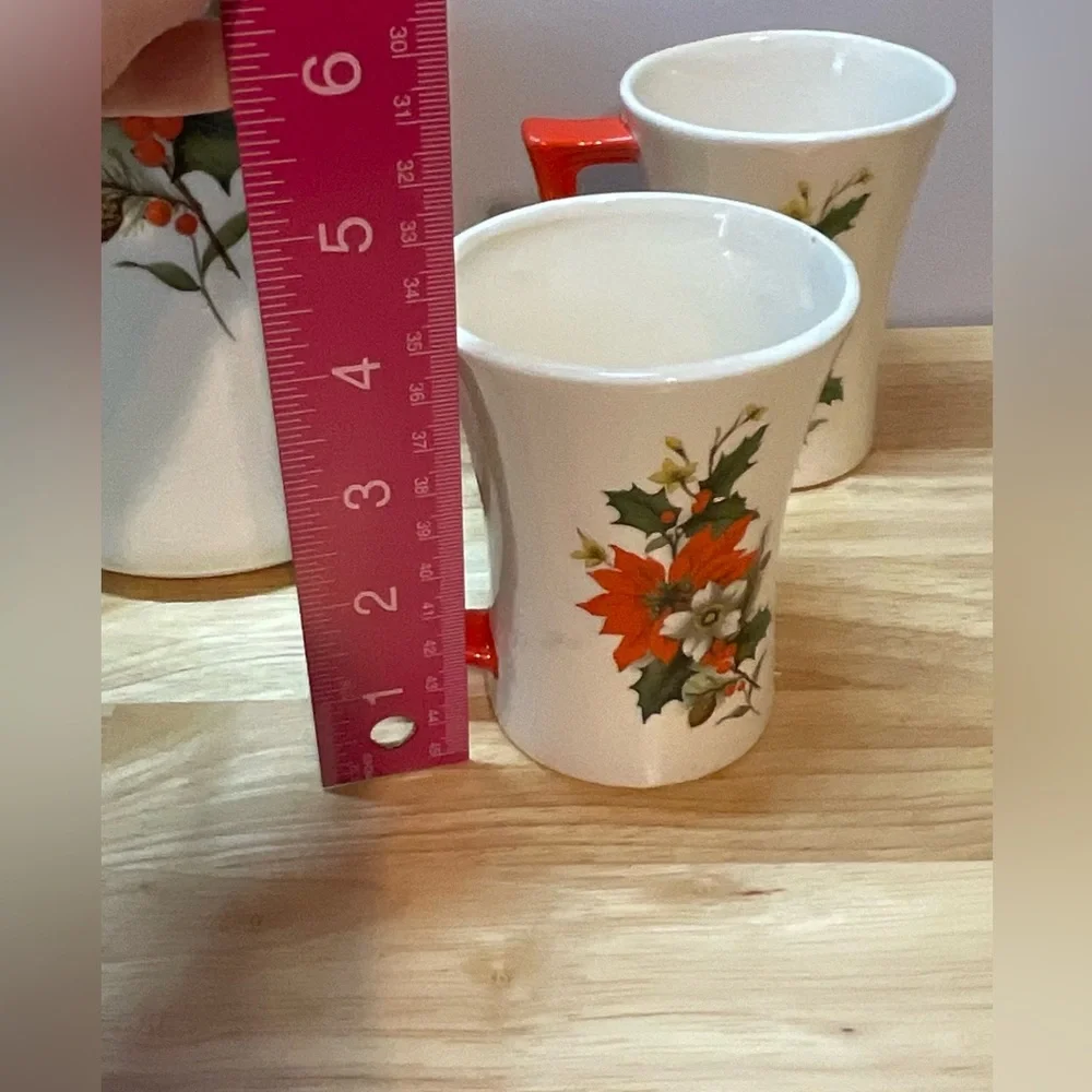 🎄Vintage MCM Arners Poinsettia Flower  Christmas Chocolate Pot & 5 Matching Mugs - Picture 13 of 14